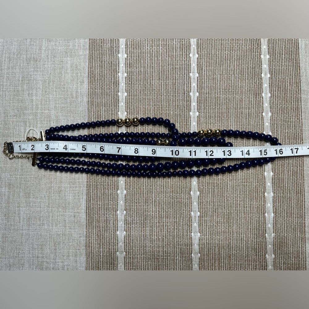 NWT Elegant 3-Strand Ann Taylor Navy Blue and Gold Beaded Necklace - Picture 5 of 7